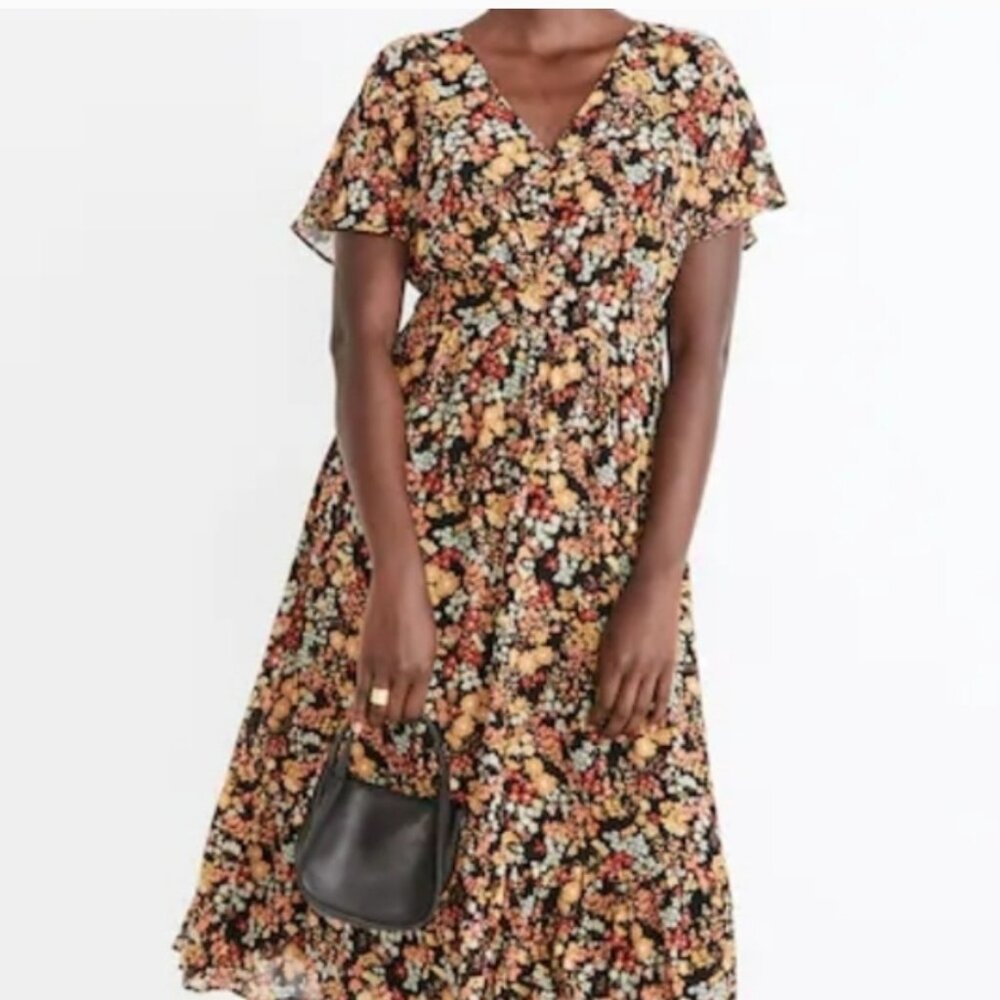 MADEWELL Woman's Dolman-Sleeve Ruffle-Hem Midi Dress in Flower Garden 4